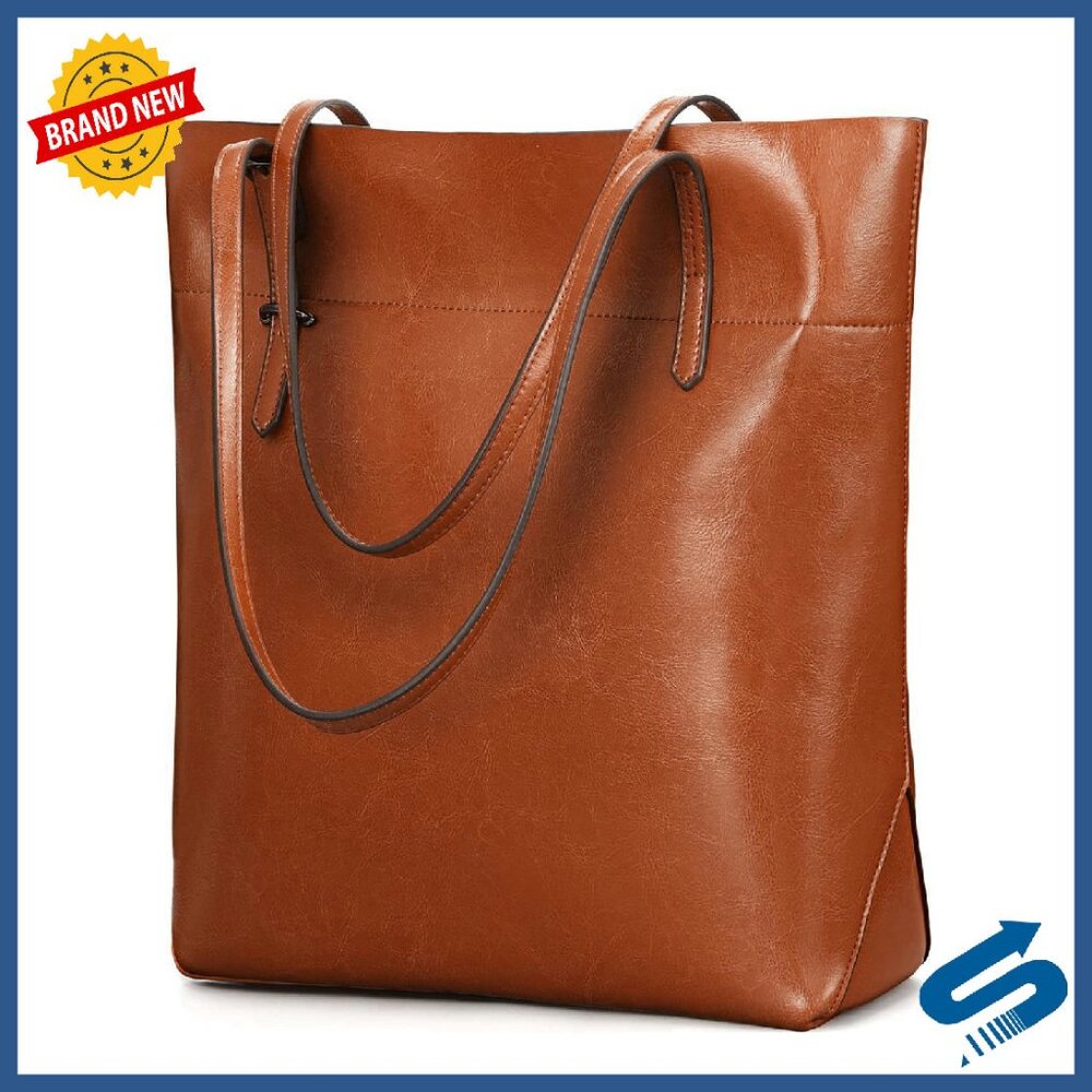 Genuine Leather Tote Shoulder Bag Adjustable Handles Spacious 7 Pockets
